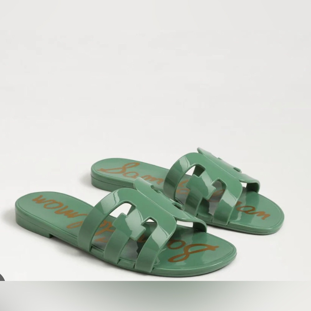 Sam Edelman Green Patent Slide Sandals